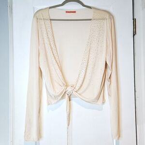 Velvet by Graham & Spencer Tie Front Rhinestone Cardigan Top Y2K
